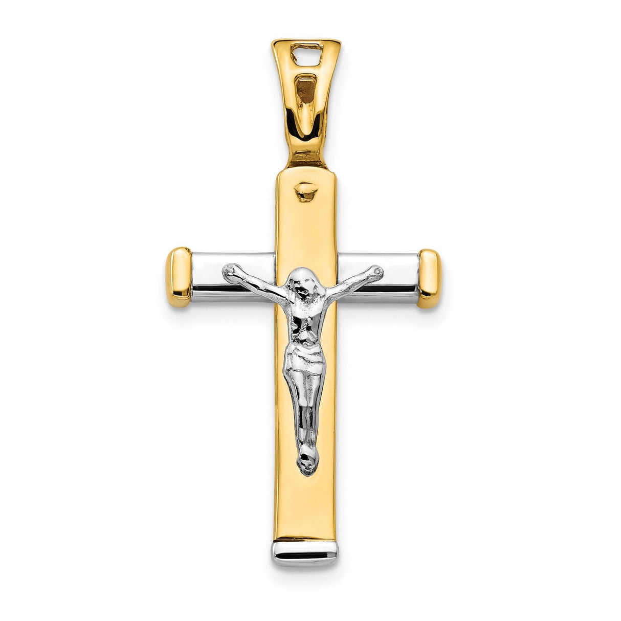 14k Multi-Tone Gold Crucifix Cross Pendant with Jesus Figure, Catholic Religious Jewelry