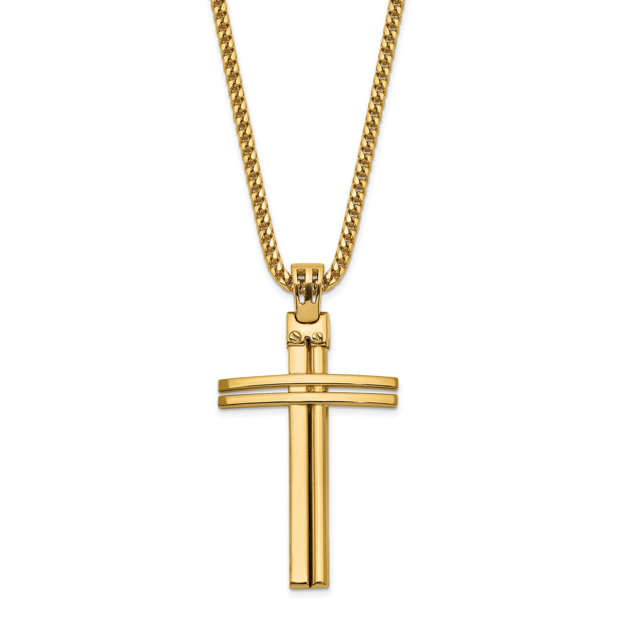 14k Yellow Gold Cross Pendant, Polished Linear Design, Unisex Minimalist Religious Jewelry