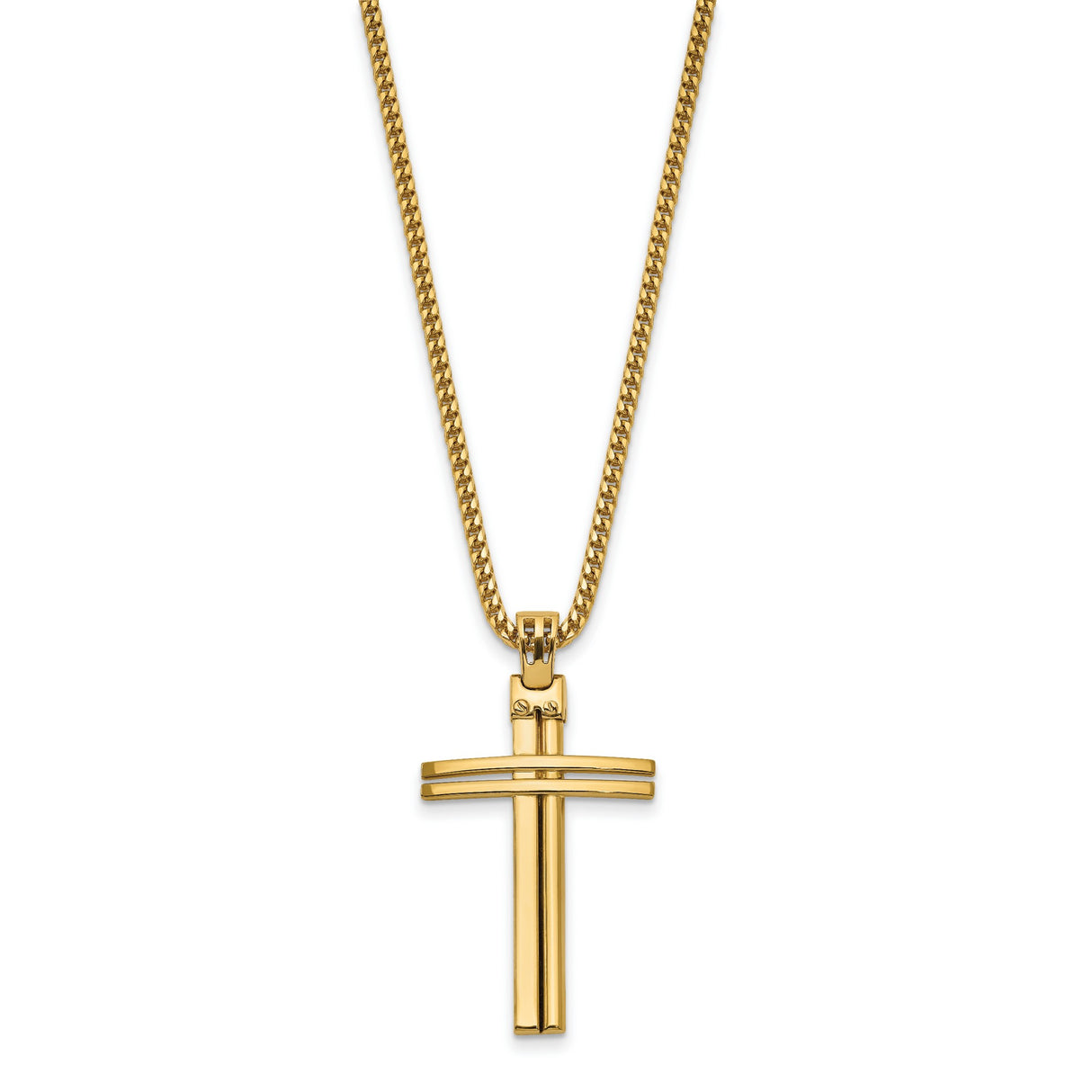 14k Yellow Gold Cross Pendant, Polished Linear Design, Unisex Minimalist Religious Jewelry