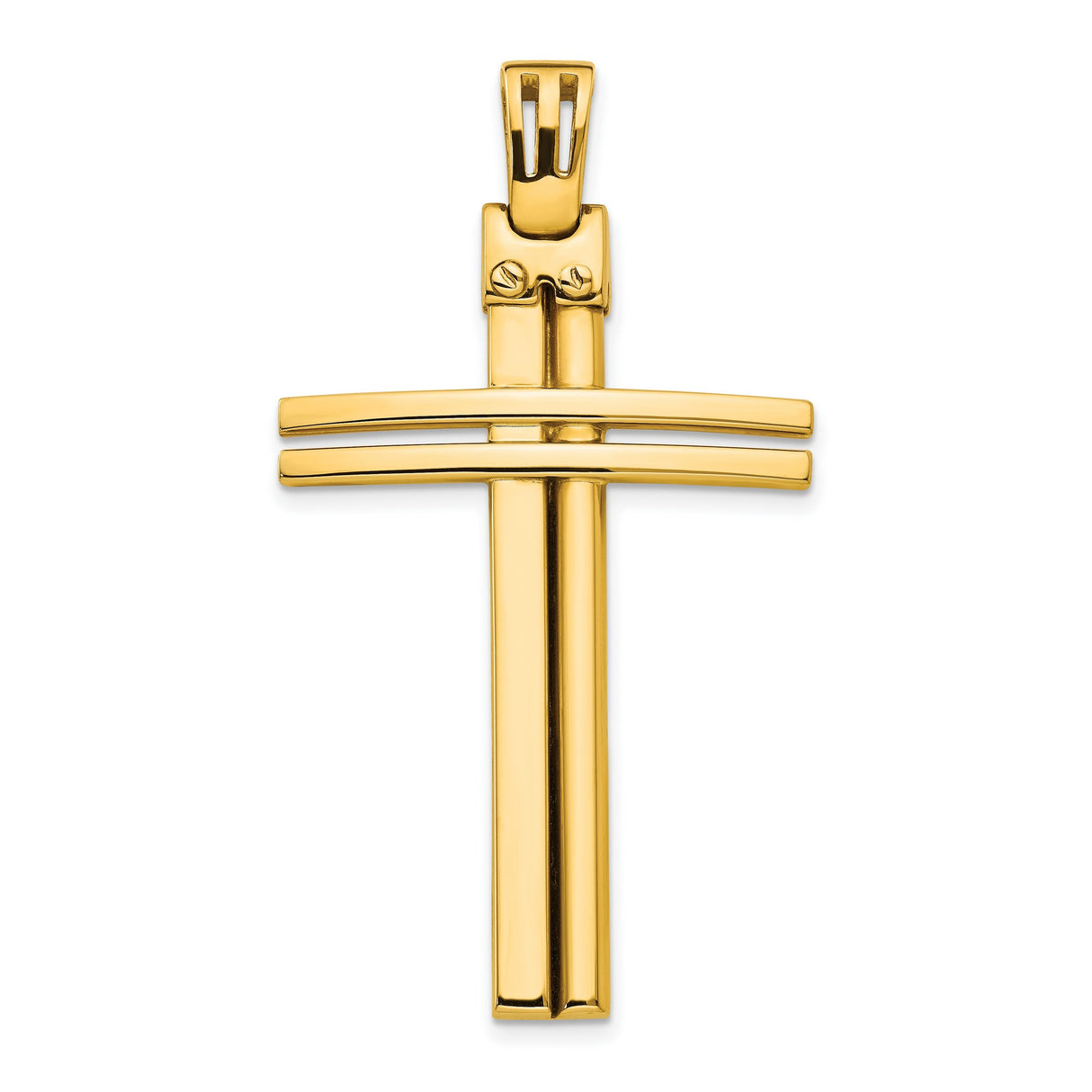 14k Yellow Gold Cross Pendant, Polished Linear Design, Unisex Minimalist Religious Jewelry