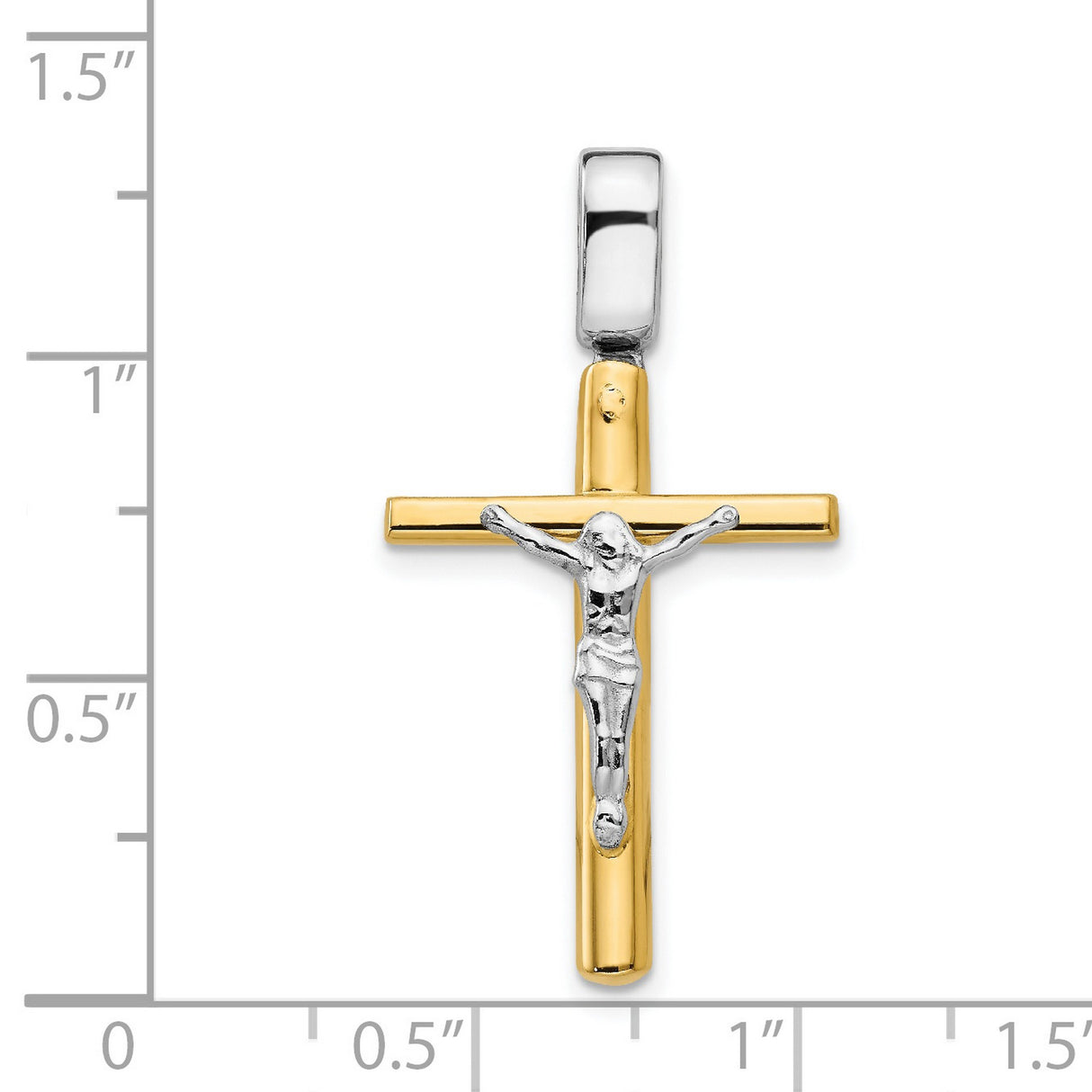 14k Two-Tone Gold Crucifix Cross Pendant with Detailed Jesus Figure, Religious Charm
