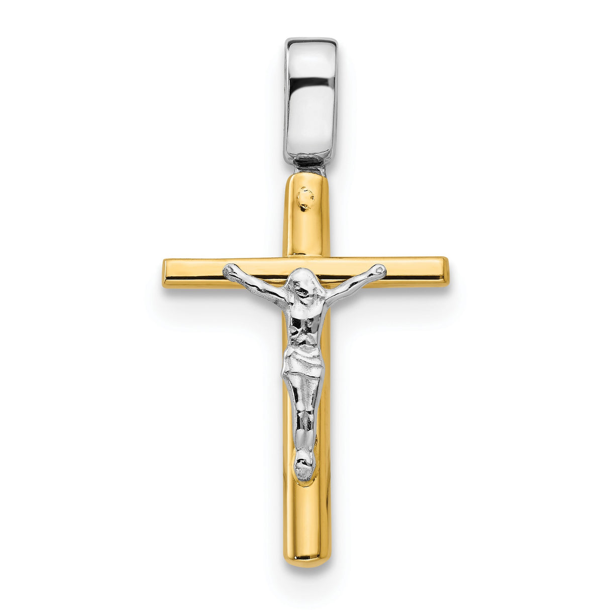 14k Two-Tone Gold Crucifix Cross Pendant with Detailed Jesus Figure, Religious Charm