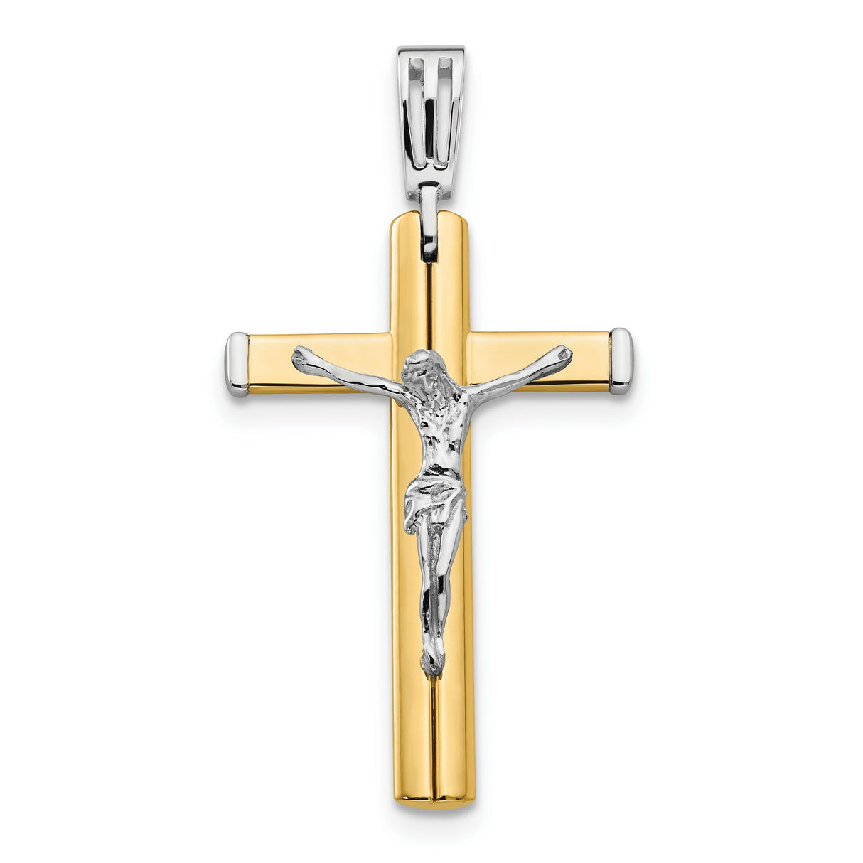 14k Two-Tone Gold Crucifix Cross Pendant with Detailed Christ Figure Religious Charm