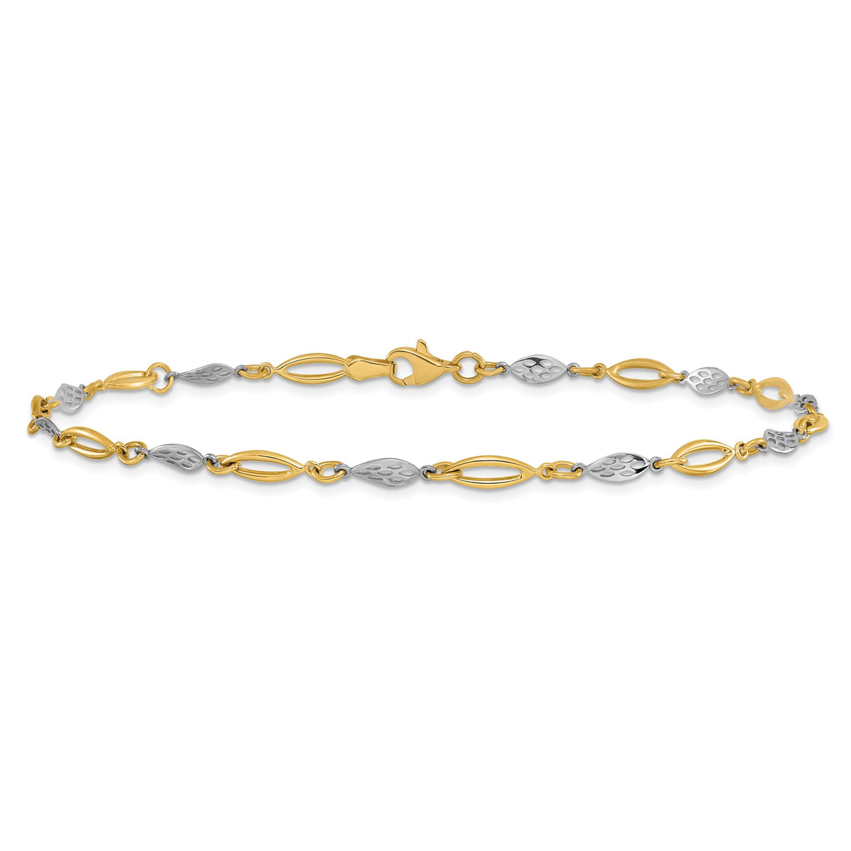 14K Two-tone Gold 1.36 mm Polished Chain Anklet, Solid alternate angle