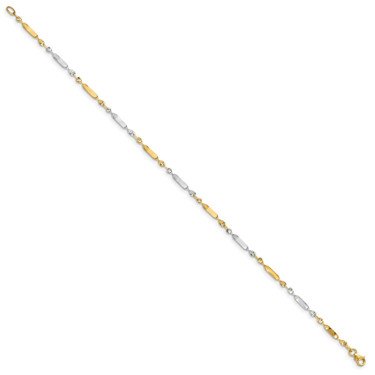 14K Two-tone Gold 3 mm Polished Chain Anklet, Solid
