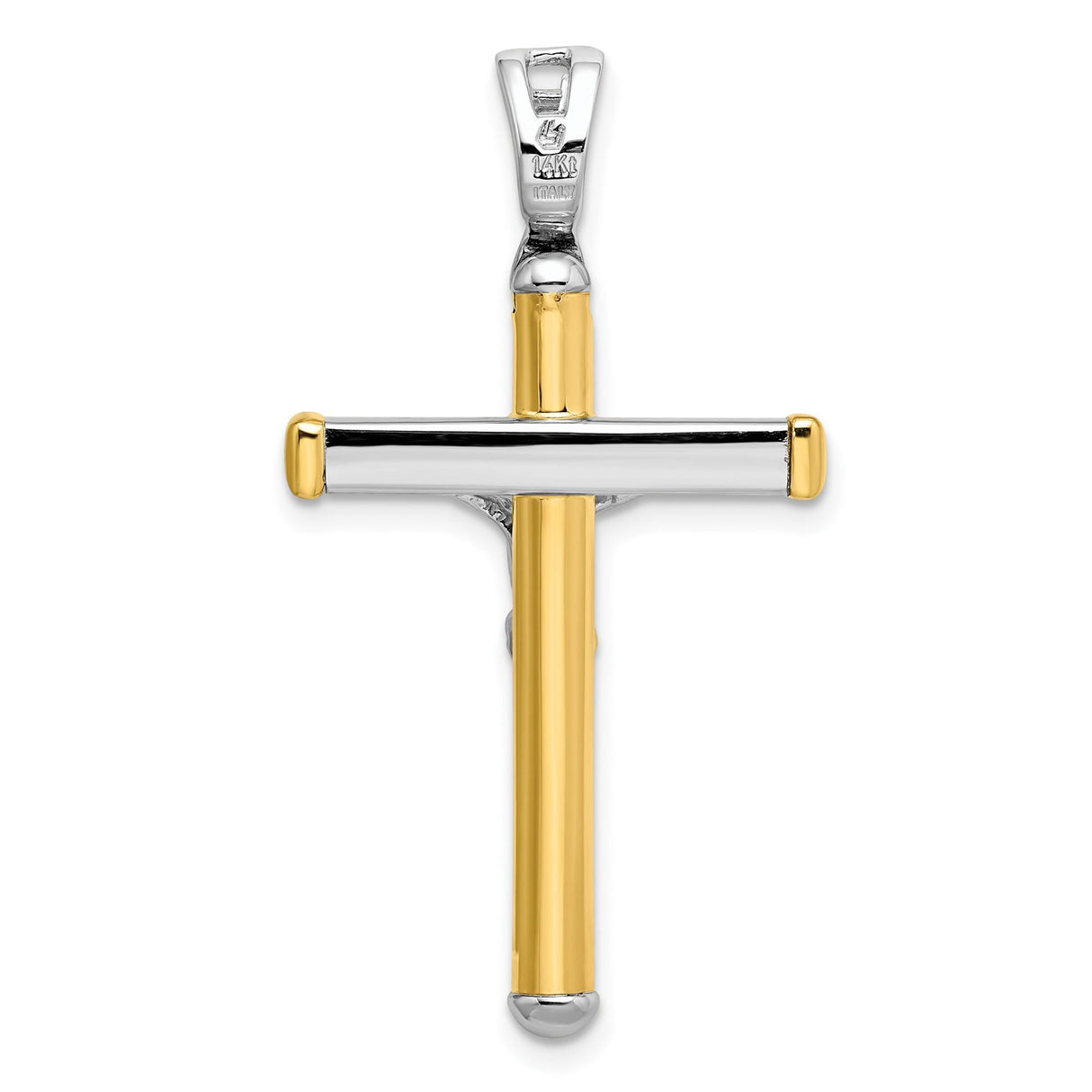 14k Multi-Tone Gold Crucifix Pendant with High Detail Jesus Figure Religious Jewelry