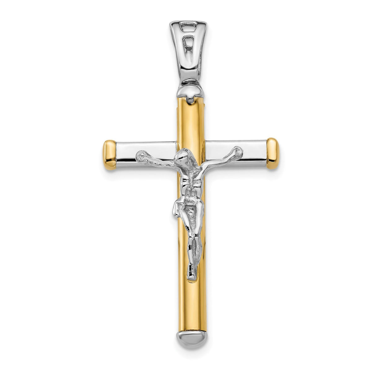 14k Multi-Tone Gold Crucifix Pendant with High Detail Jesus Figure Religious Jewelry