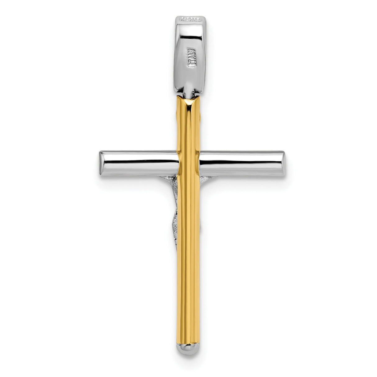 14k Two-Tone Gold Crucifix Cross Pendant with Detailed Jesus Figure, Latin Religious Charm