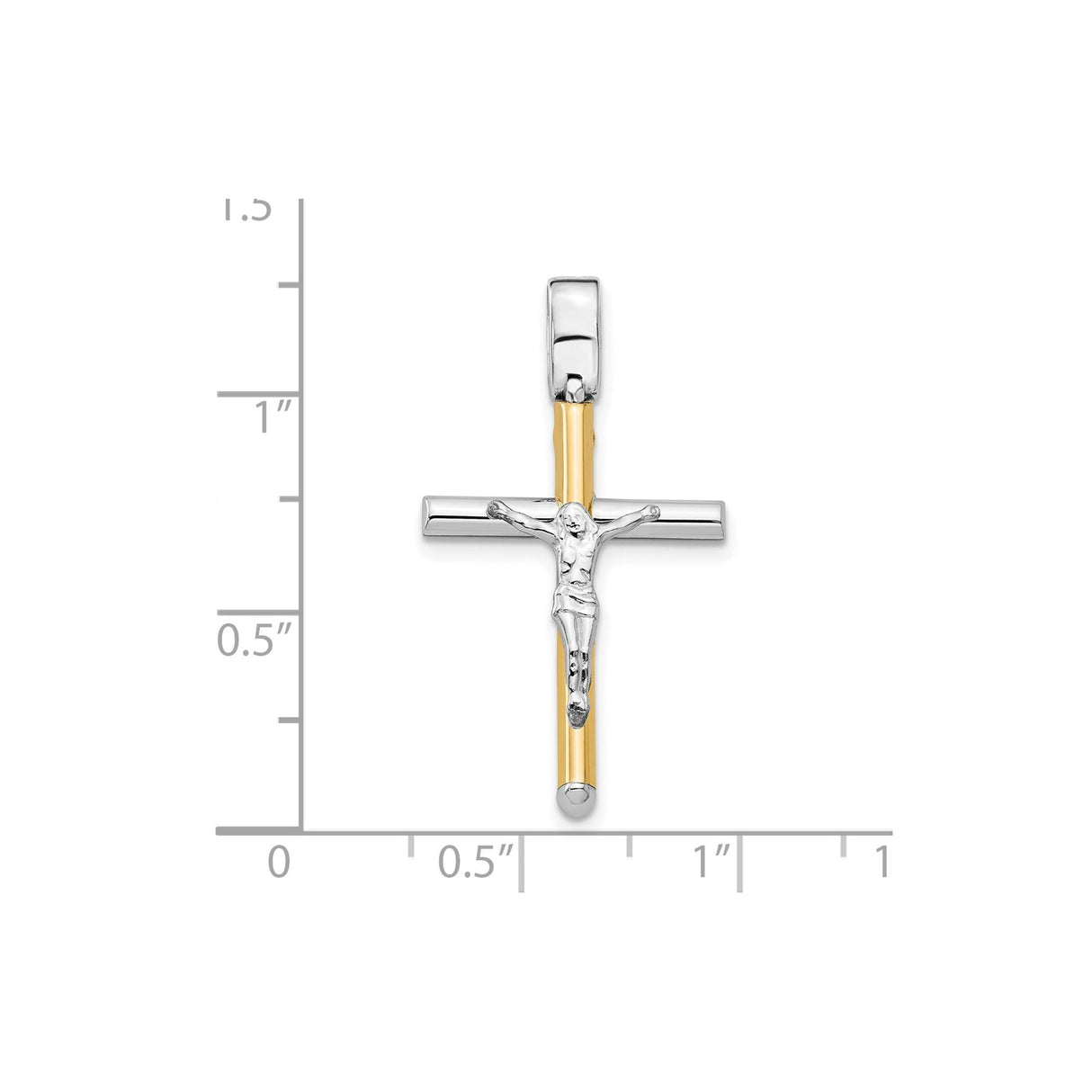 14k Two-Tone Gold Crucifix Cross Pendant with Detailed Jesus Figure, Latin Religious Charm