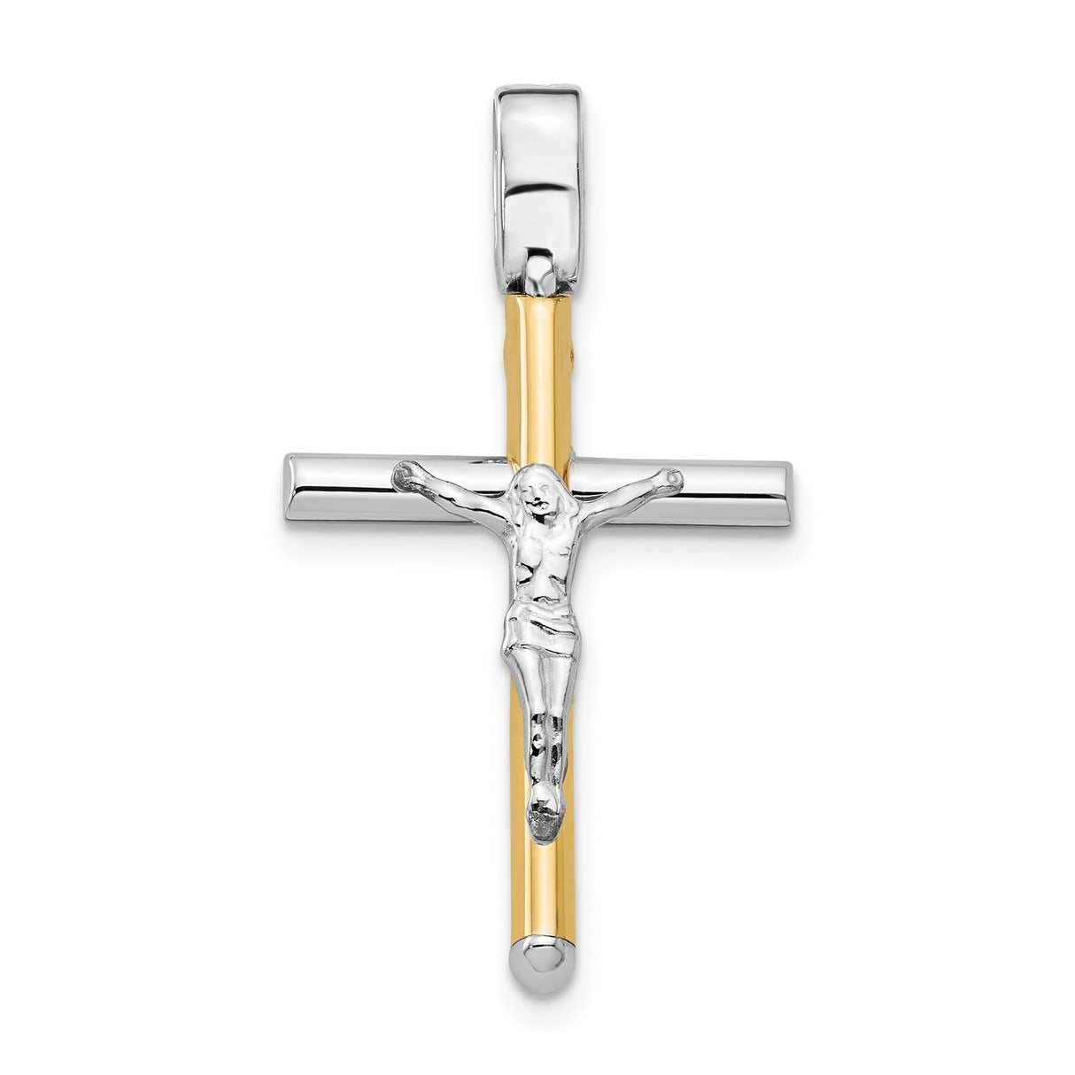 14k Two-Tone Gold Crucifix Cross Pendant with Detailed Jesus Figure, Latin Religious Charm