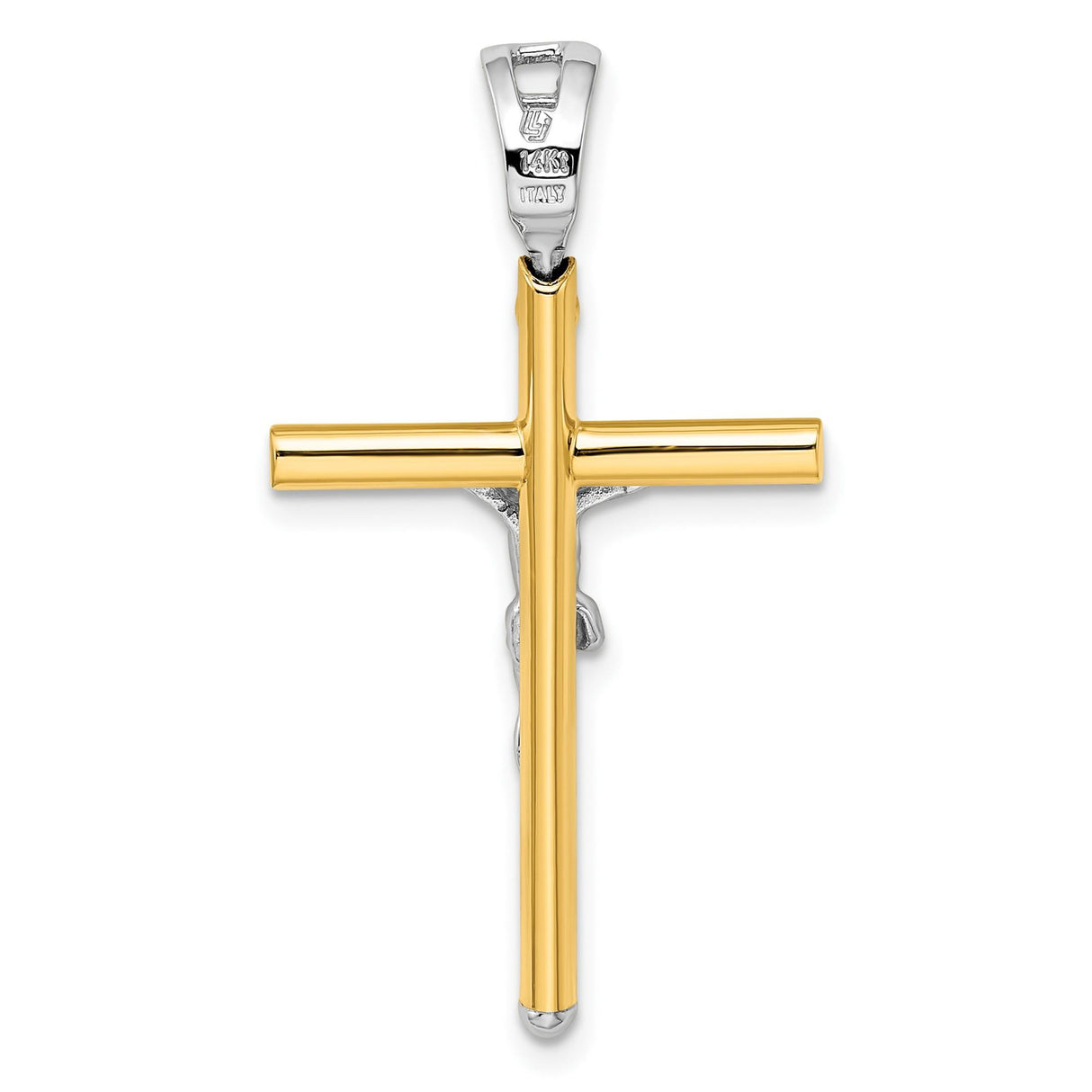 14k Two-Tone Gold Crucifix Cross Pendant with Jesus Figure Religious Charm