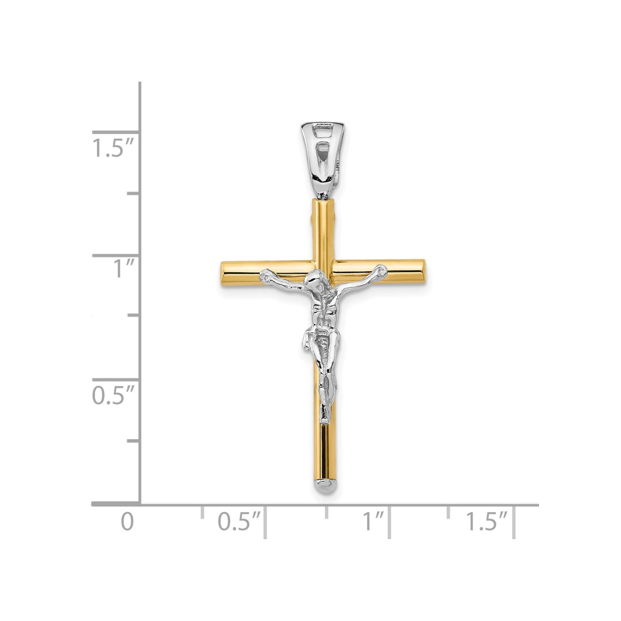 14k Two-Tone Gold Crucifix Cross Pendant with Jesus Figure Religious Charm