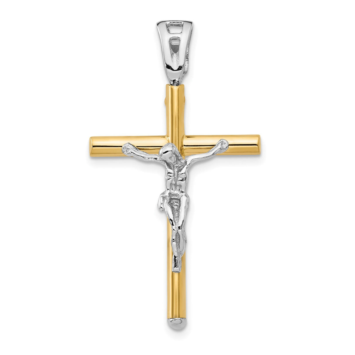 14k Two-Tone Gold Crucifix Cross Pendant with Jesus Figure Religious Charm