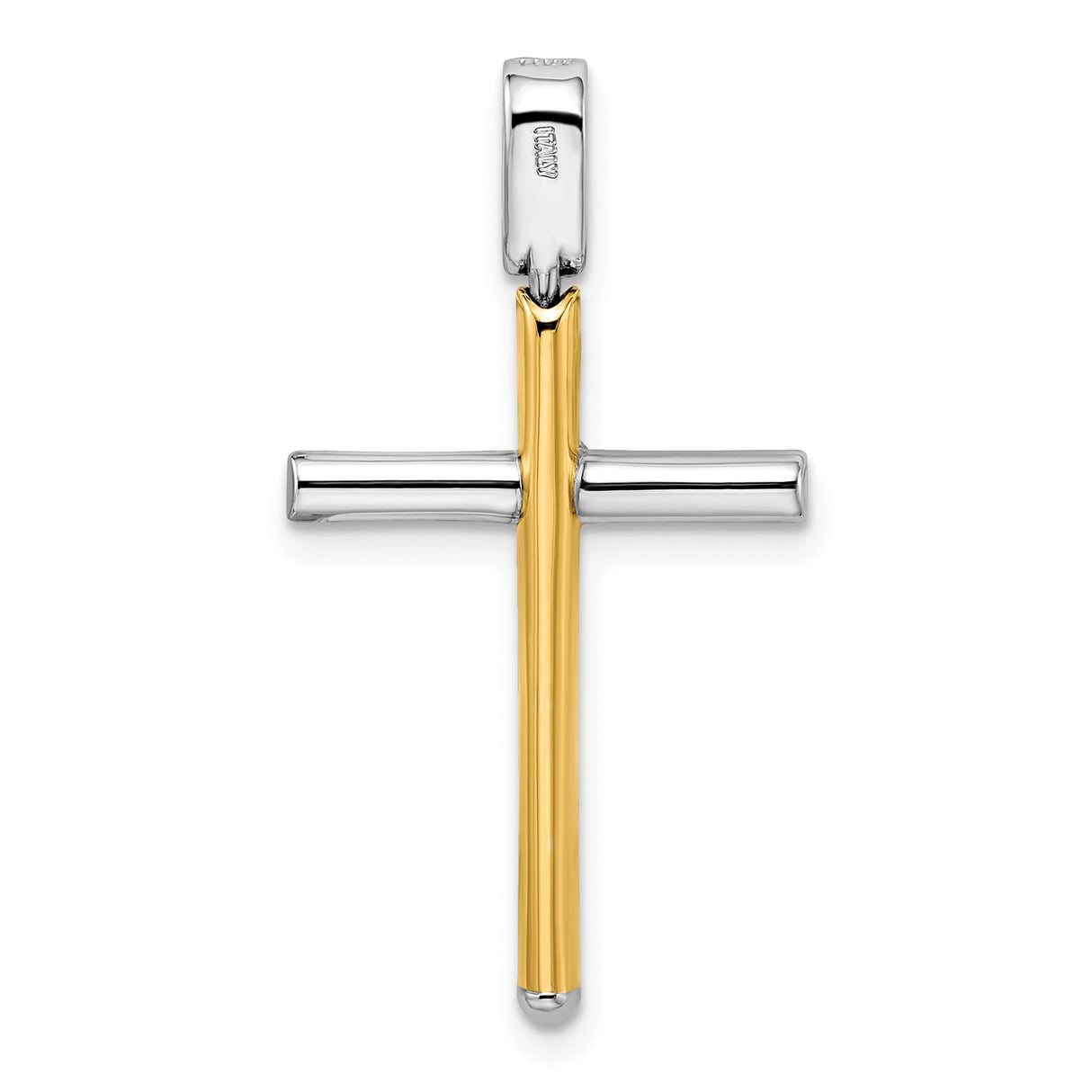 14k Two-Tone Gold Cross Pendant, Sleek Modern Design, Mirror Finish Faith Symbol