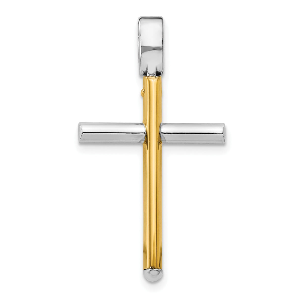 14k Two-Tone Gold Cross Pendant, Sleek Modern Design, Mirror Finish Faith Symbol
