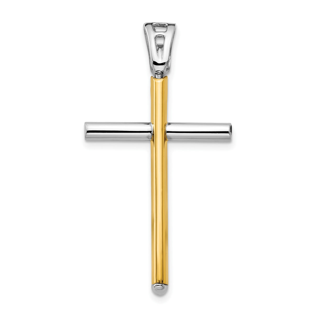 14k Multi-Tone Gold Cross Pendant, Polished Mirror Finish, Minimalist Religious Design