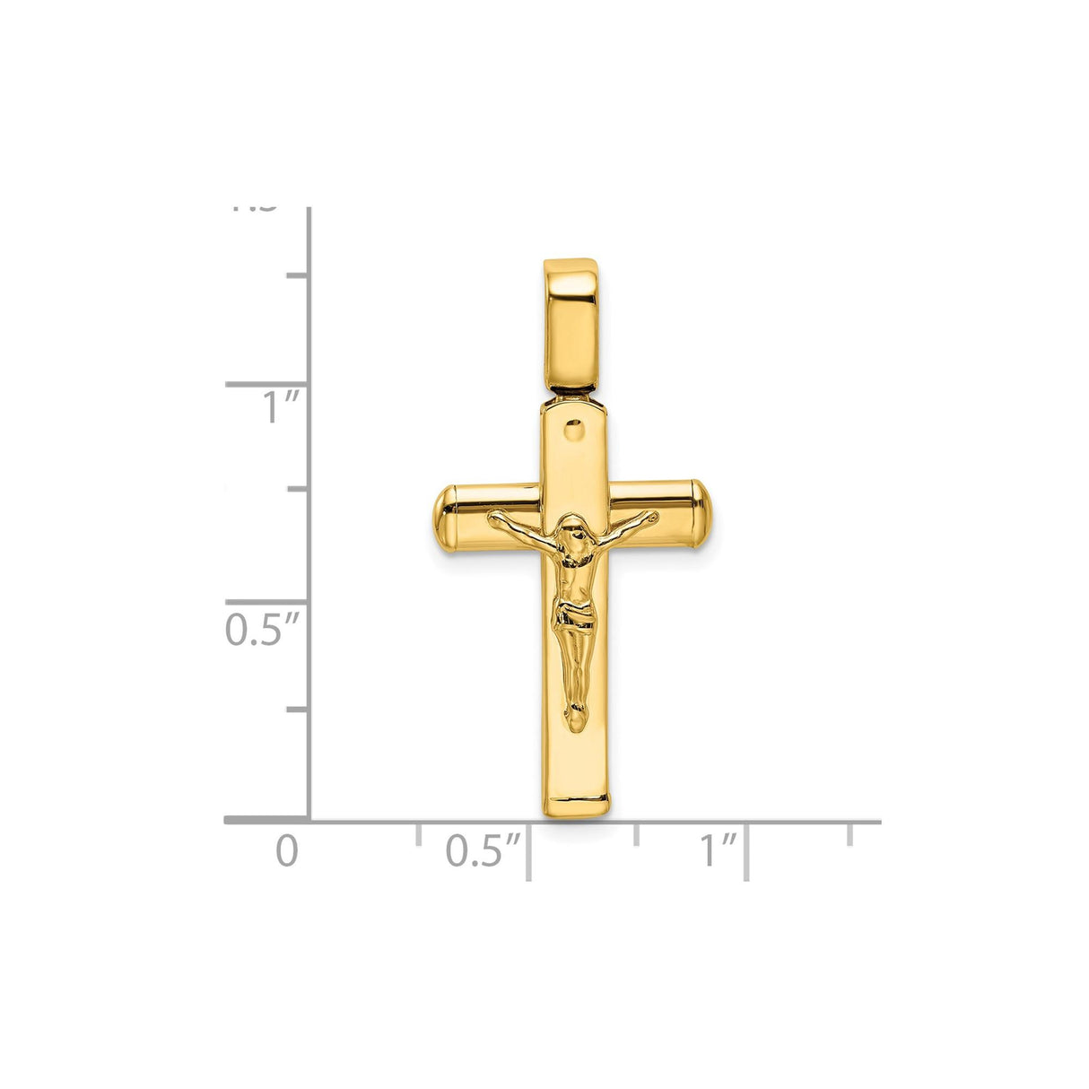 14k Yellow Gold Crucifix Cross Pendant with Jesus, Polished Religious Charm for Men and Women