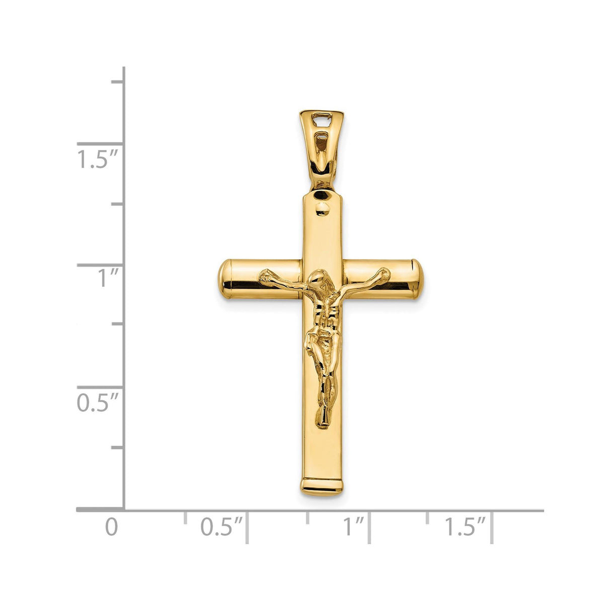 14k Yellow Gold Crucifix Pendant with Raised Jesus Figure, Latin Cross Religious Charm