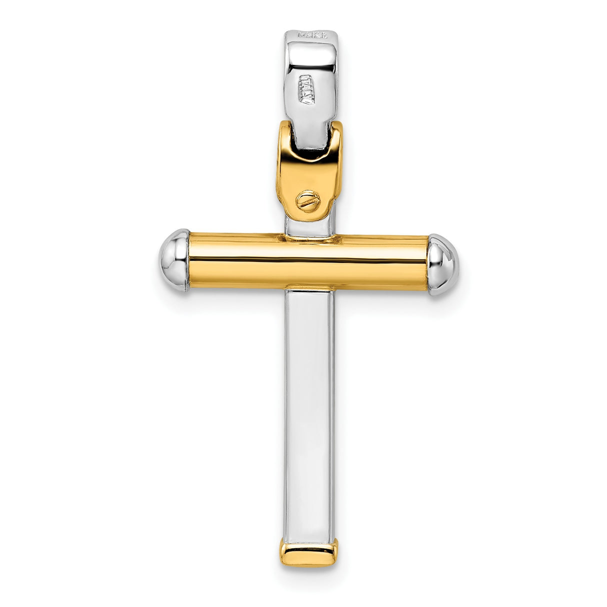 14k Two-Tone Gold Cross Pendant with Matte Finish and Silver Accents for Men and Women