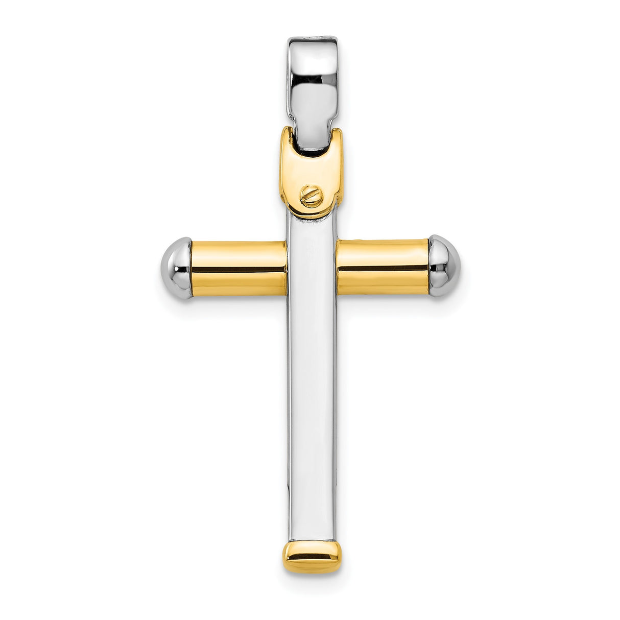14k Two-Tone Gold Cross Pendant with Matte Finish and Silver Accents for Men and Women