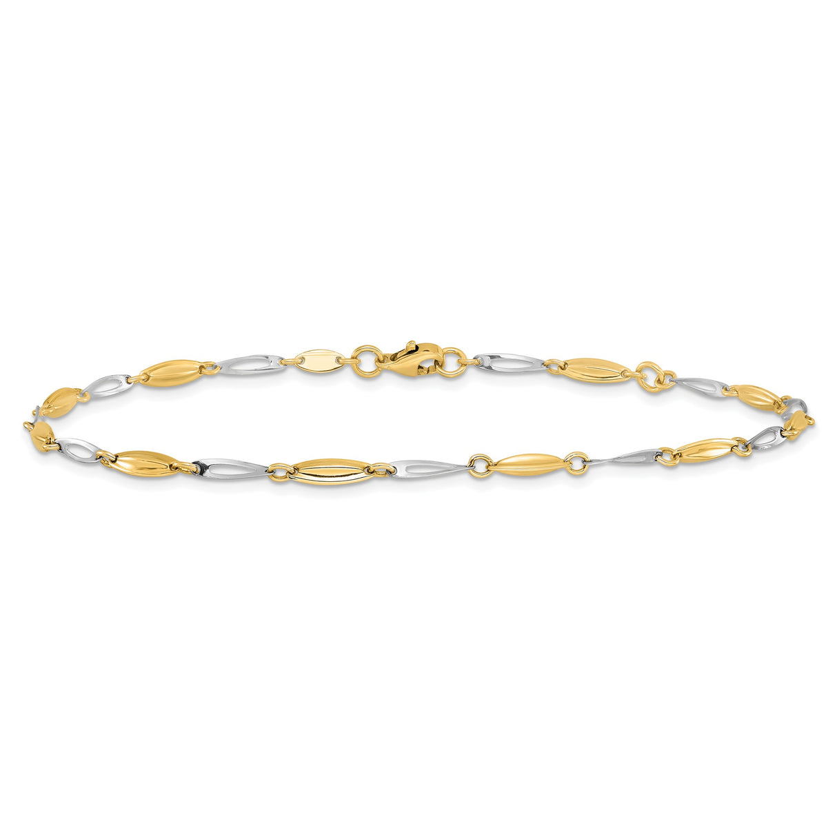 14K Two-tone Gold 3 mm Polished Chain Anklet alternate angle