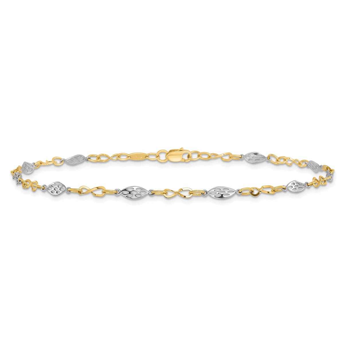 14K Two-tone Gold 4 mm Polished Chain Anklet alternate angle
