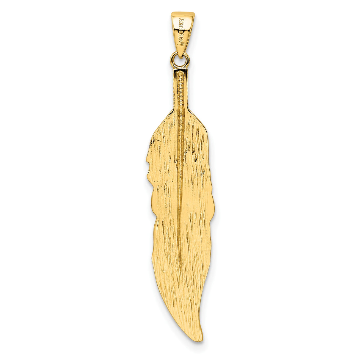 14k Yellow Gold Feather Pendant with Detailed Engraving, Boho Charm Symbolizing Freedom and Inspiration