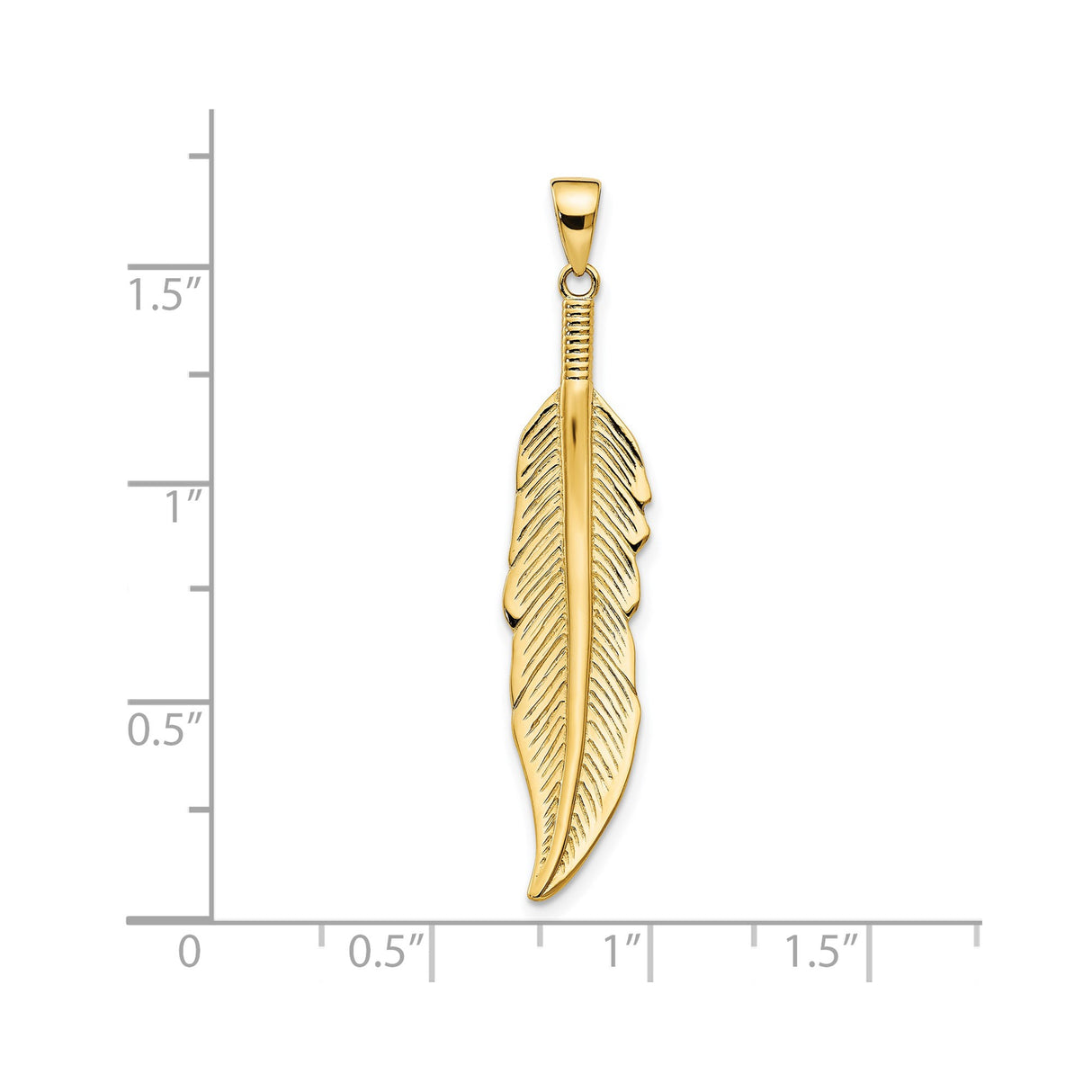 14k Yellow Gold Feather Pendant with Detailed Engraving, Boho Charm Symbolizing Freedom and Inspiration
