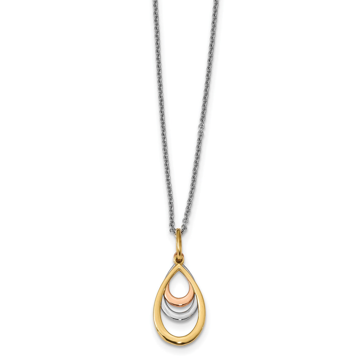 14k Two-Tone Gold Teardrop Pendant with Layered Open Interlocking Design for Women