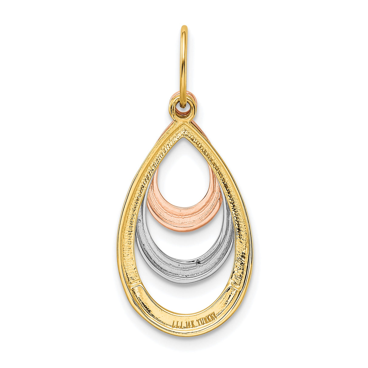 14k Two-Tone Gold Teardrop Pendant with Layered Open Interlocking Design for Women