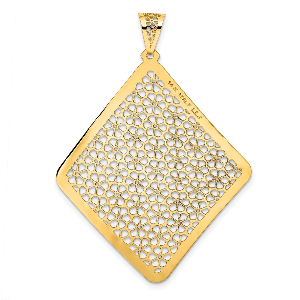 14k Multi-Tone Gold Floral Filigree Pendant with Openwork Diamond-Shaped Design for Women