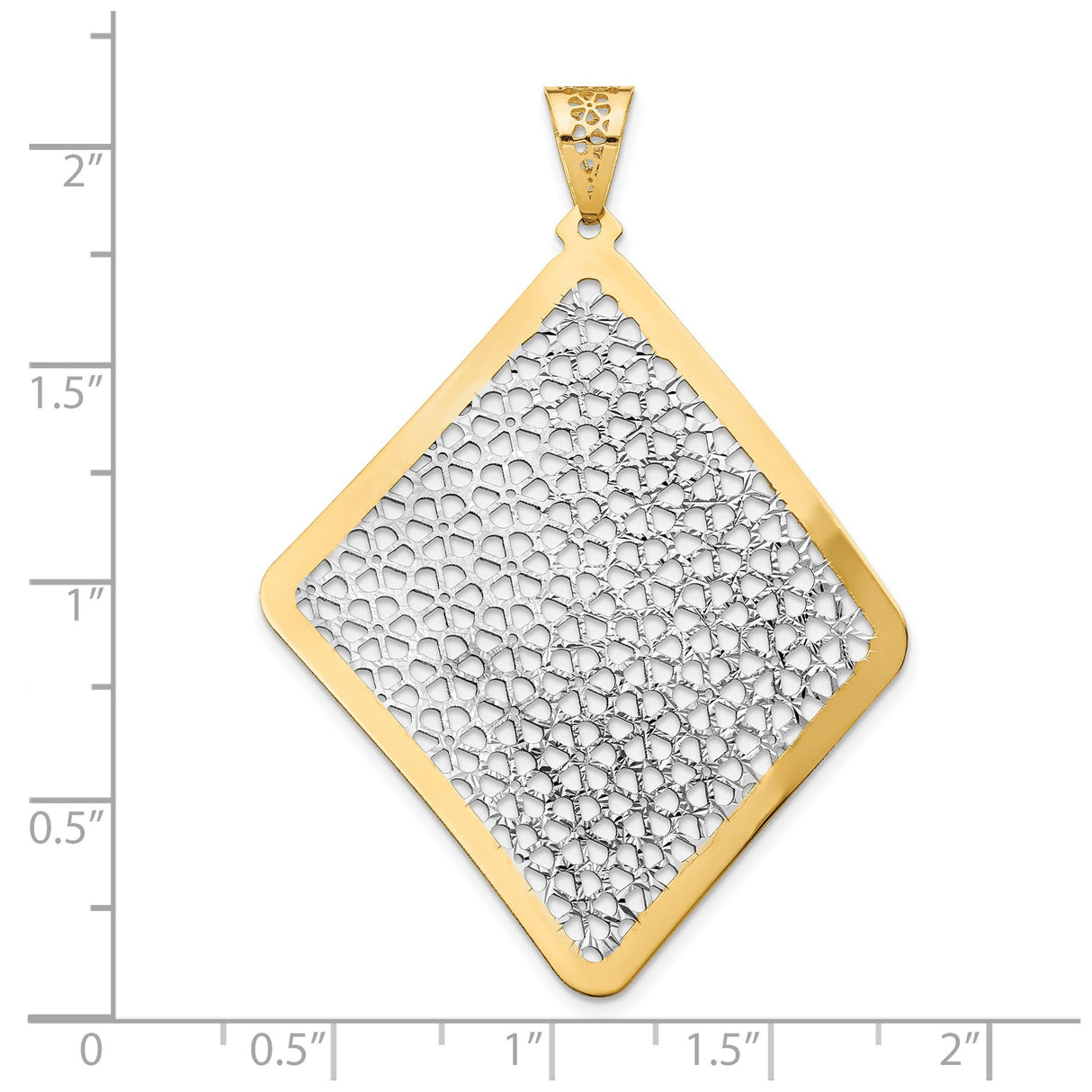 14k Multi-Tone Gold Floral Filigree Pendant with Openwork Diamond-Shaped Design for Women