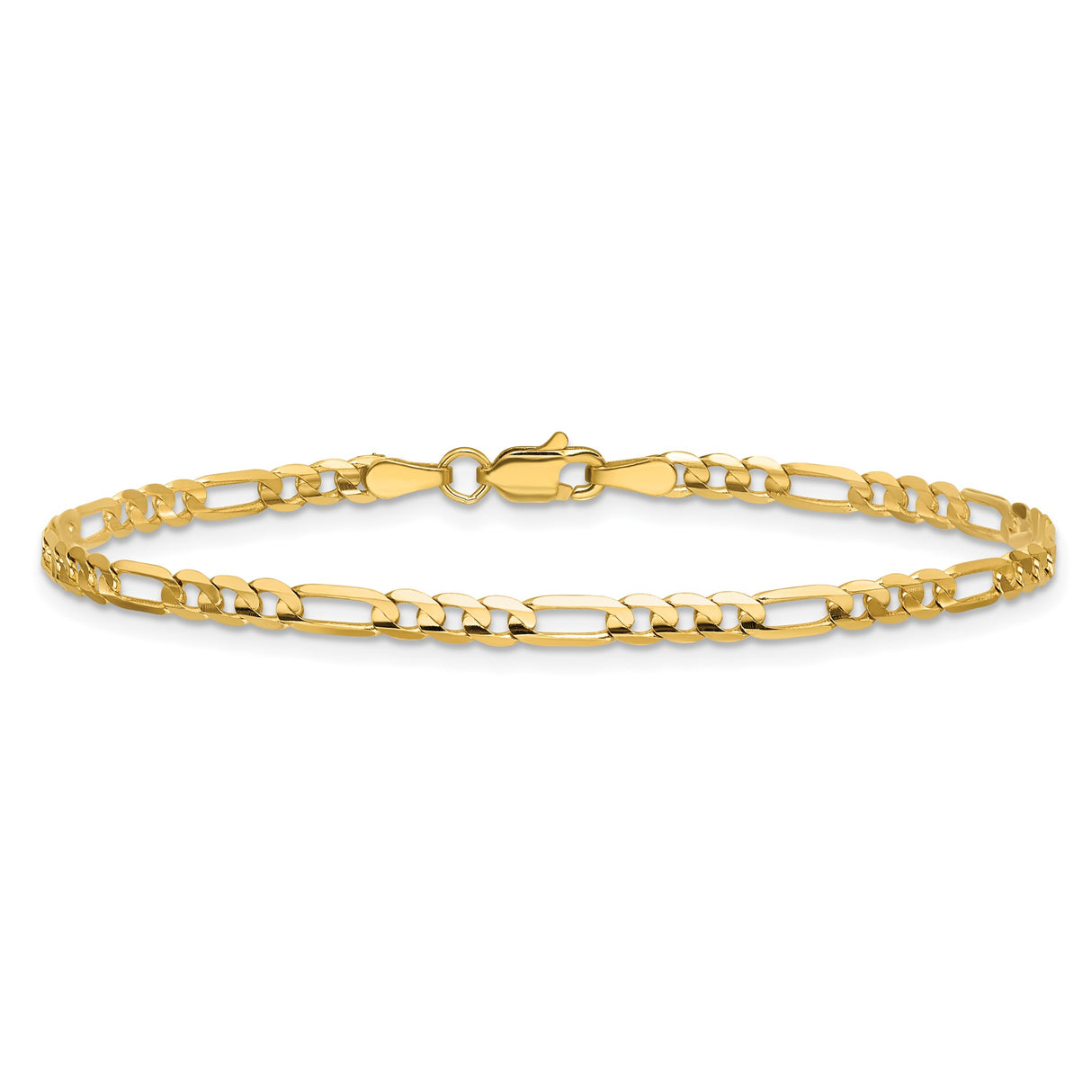 14K Yellow Gold 3 mm Figaro Chain Bracelet, Polished alternate angle