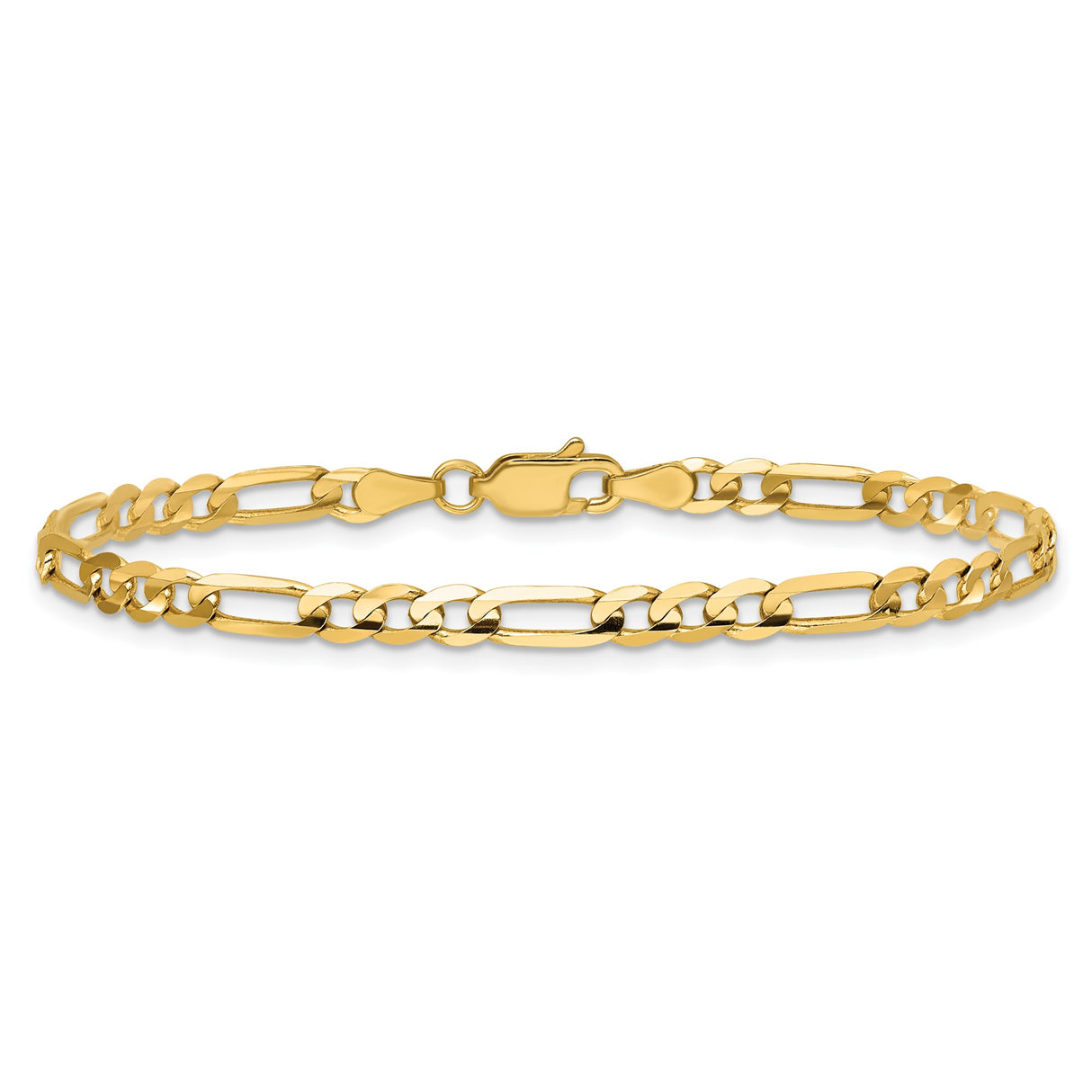 14K Yellow Gold 4 mm Figaro Chain Bracelet, Polished alternate angle