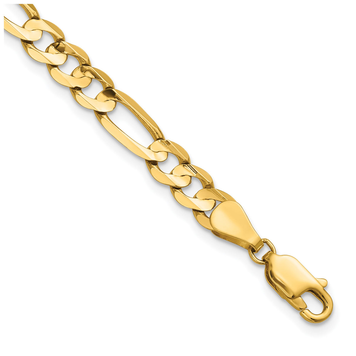 14K Yellow Gold 5.5 mm Figaro Chain Bracelet, Polished detail view