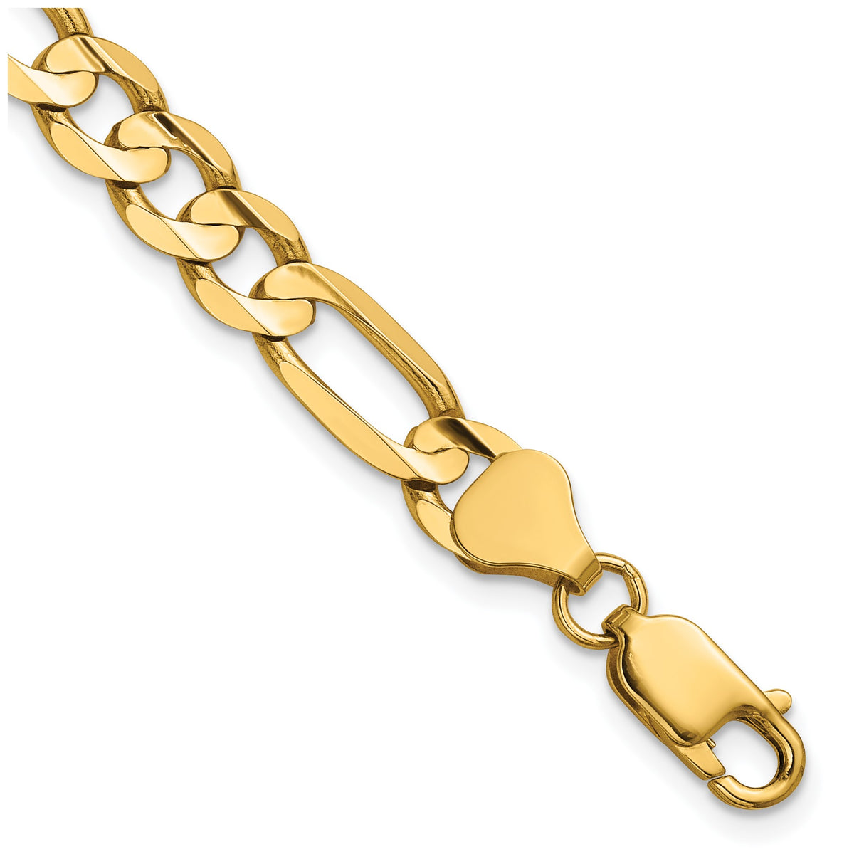 14K Yellow Gold 6.75 mm Figaro Chain Anklet, Polished detail view