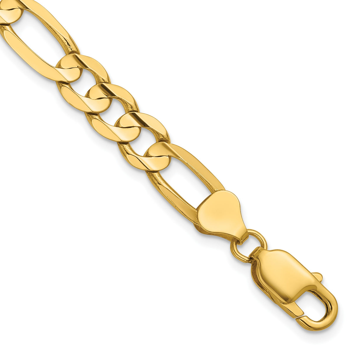 14K Yellow Gold 7.5 mm Figaro Chain Bracelet, Polished shown for scale