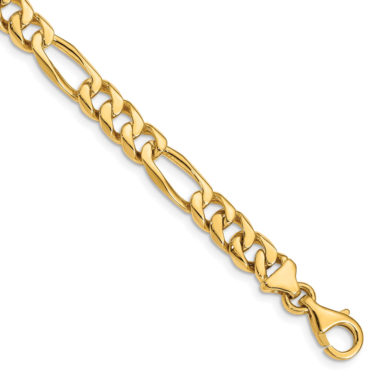 14K Yellow Gold 7 mm Figaro Chain Bracelet, Polished shown for scale
