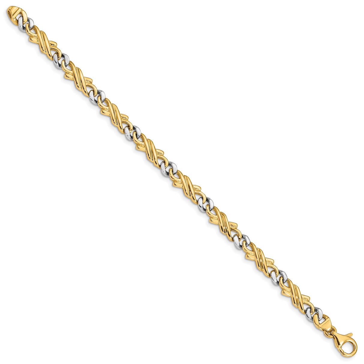14K Two-tone Gold 6 mm Polished Chain Bracelet, Solid