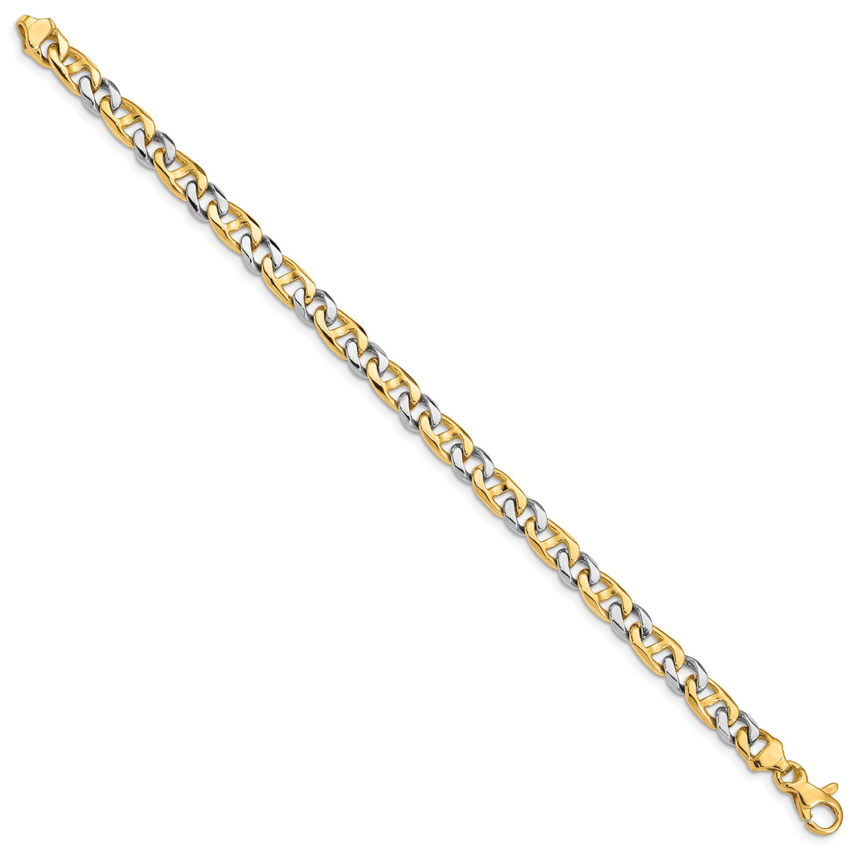 14K Two-tone Gold 5.6 mm Polished Chain Bracelet, Solid