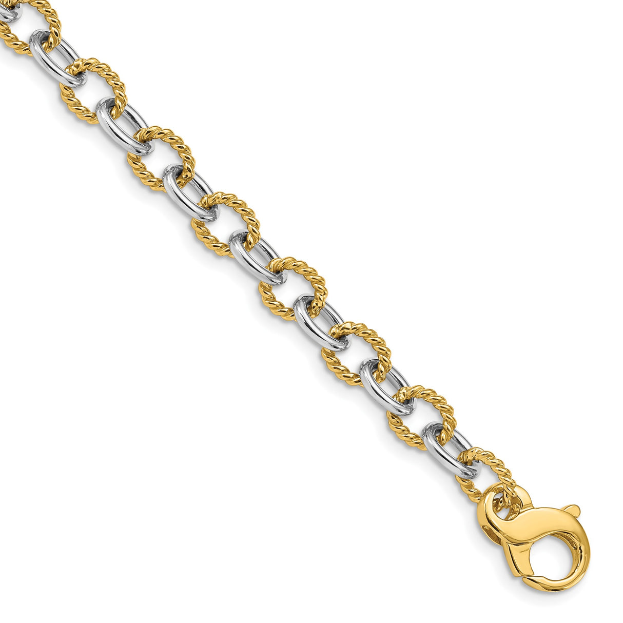 14K Two-tone Gold 6.5 mm Polished Chain Bracelet, Solid alternate angle