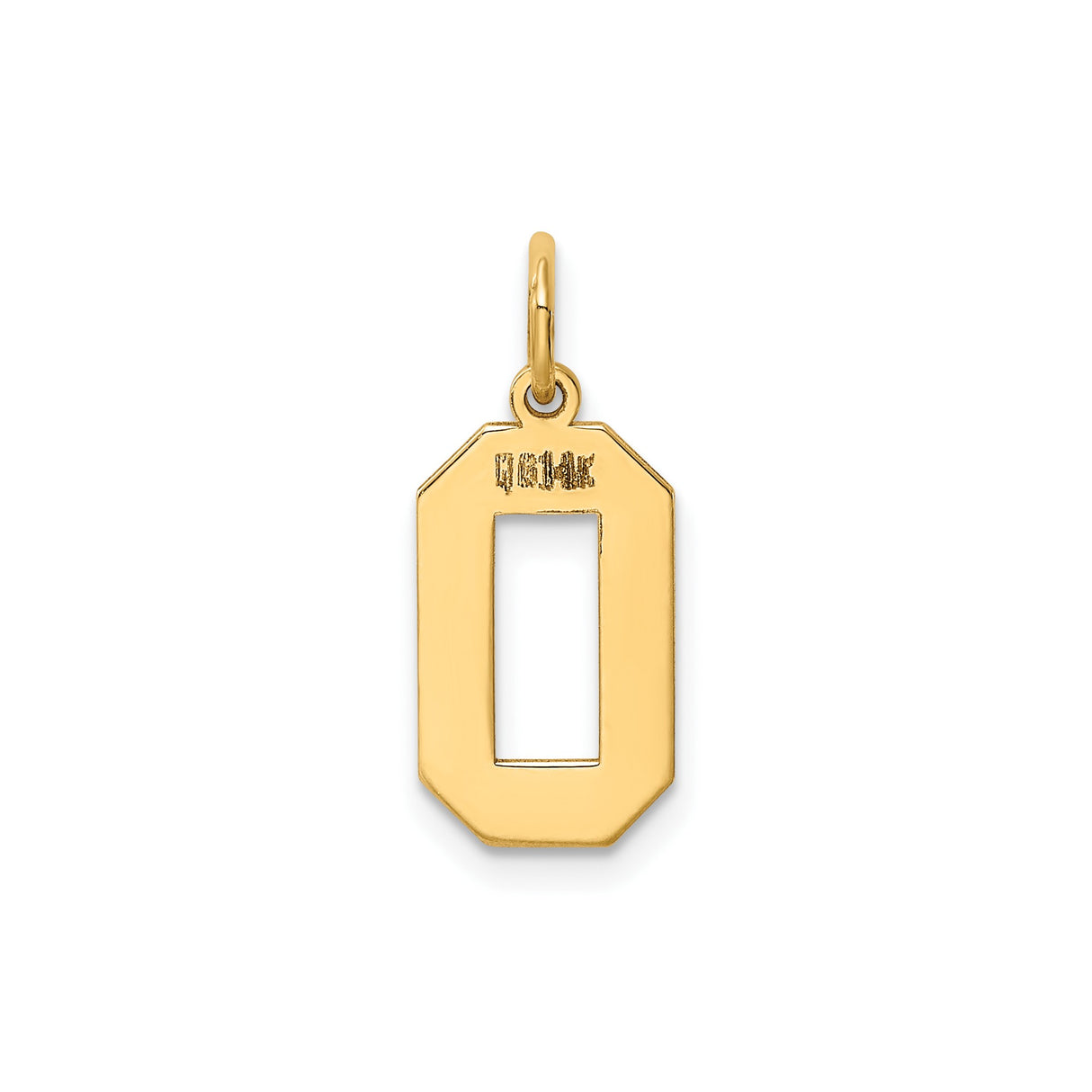 14k Yellow Gold Number 0 Pendant Charm, Cutout Block Style, Unisex Modern Design