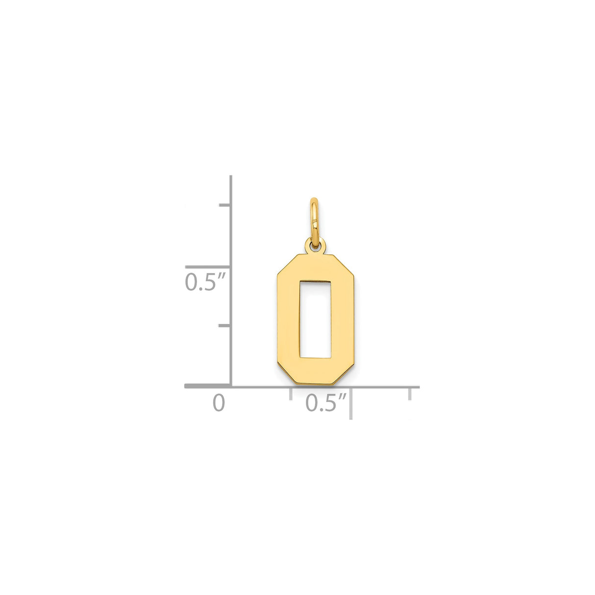 14k Yellow Gold Number 0 Pendant Charm, Cutout Block Style, Unisex Modern Design