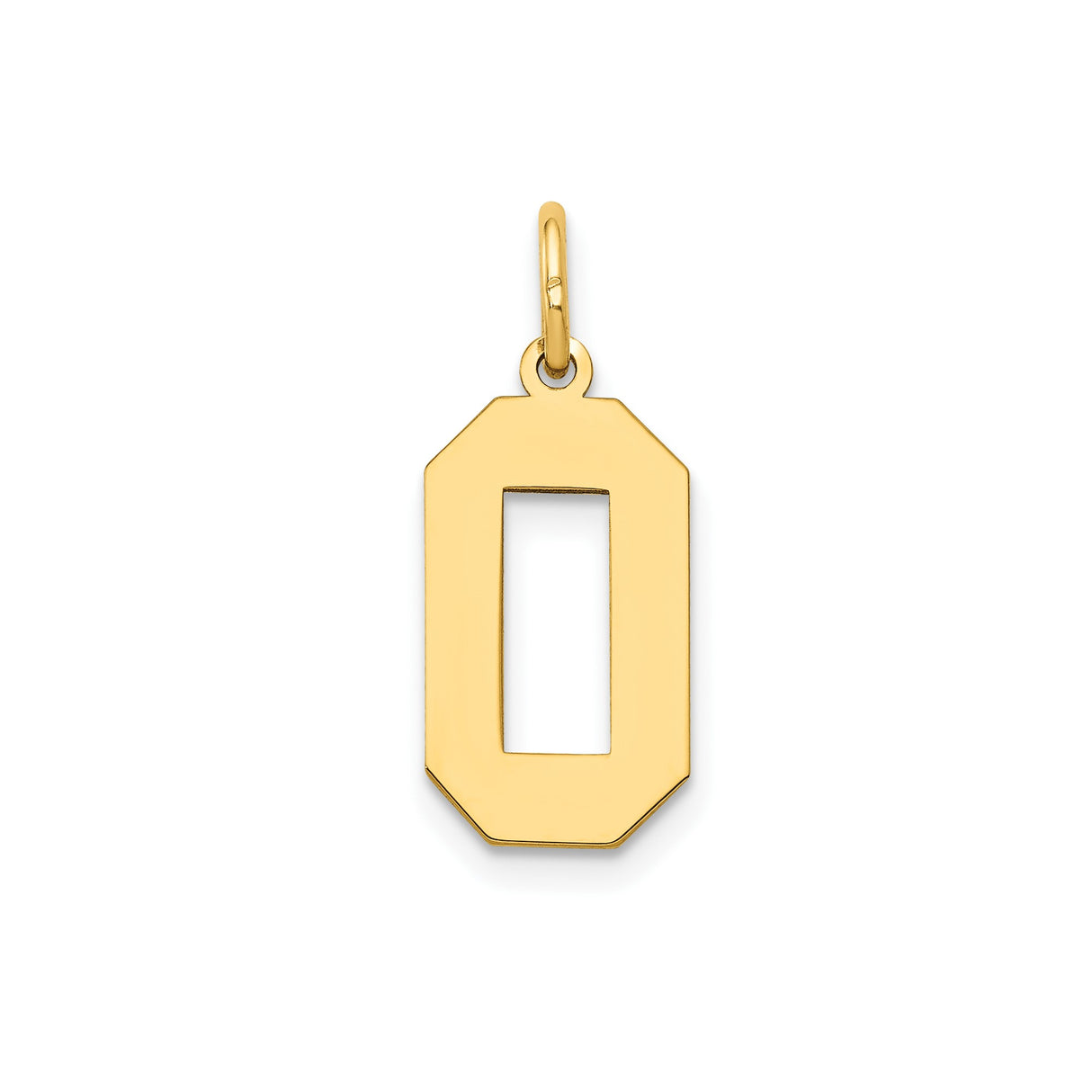 14k Yellow Gold Number 0 Pendant Charm, Cutout Block Style, Unisex Modern Design