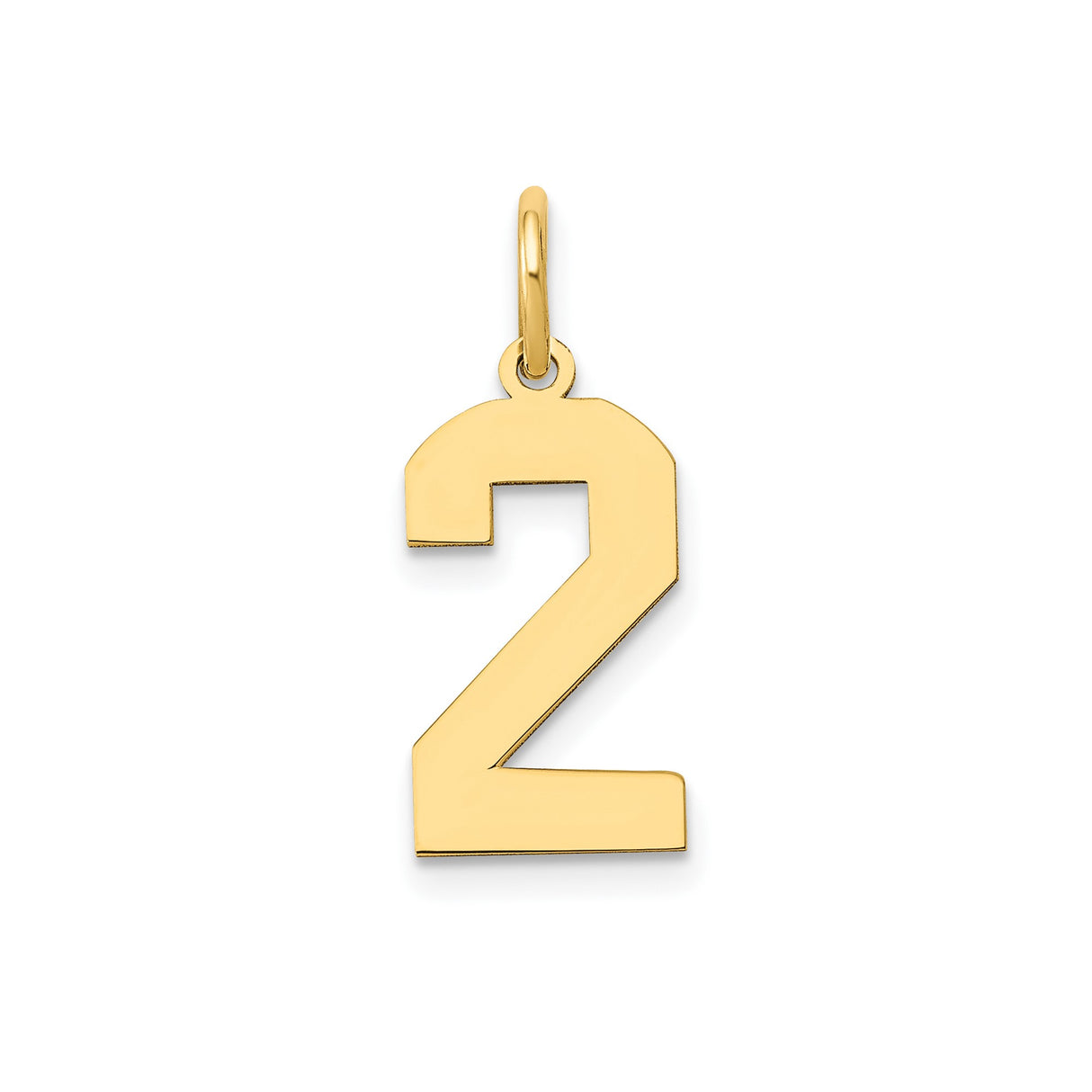 14k Yellow Gold Number Two Pendant Charm, Polished Block Numeral Design for Men or Women