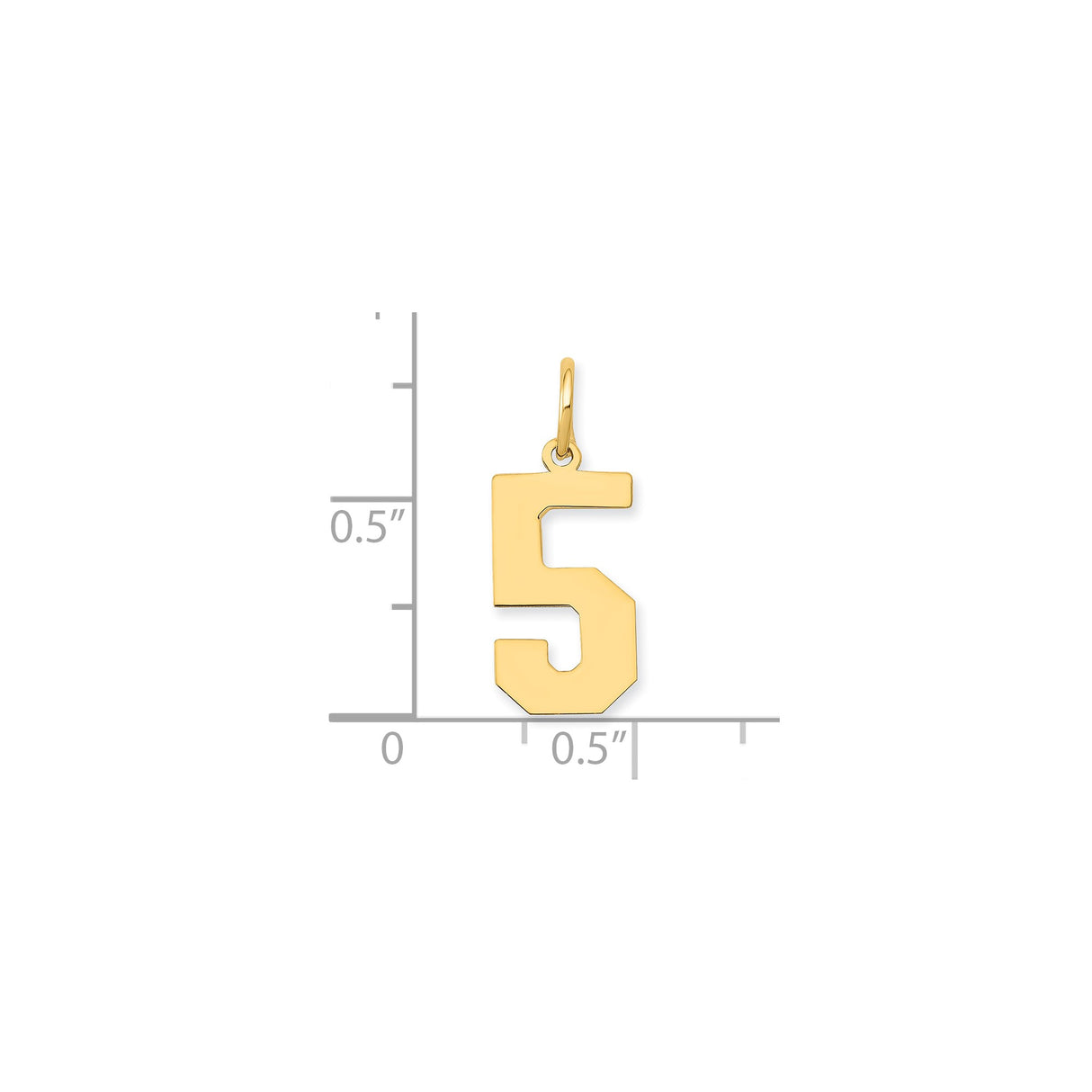 14k Yellow Gold Number 5 Pendant, Polished Block Numeral Charm for Men and Women