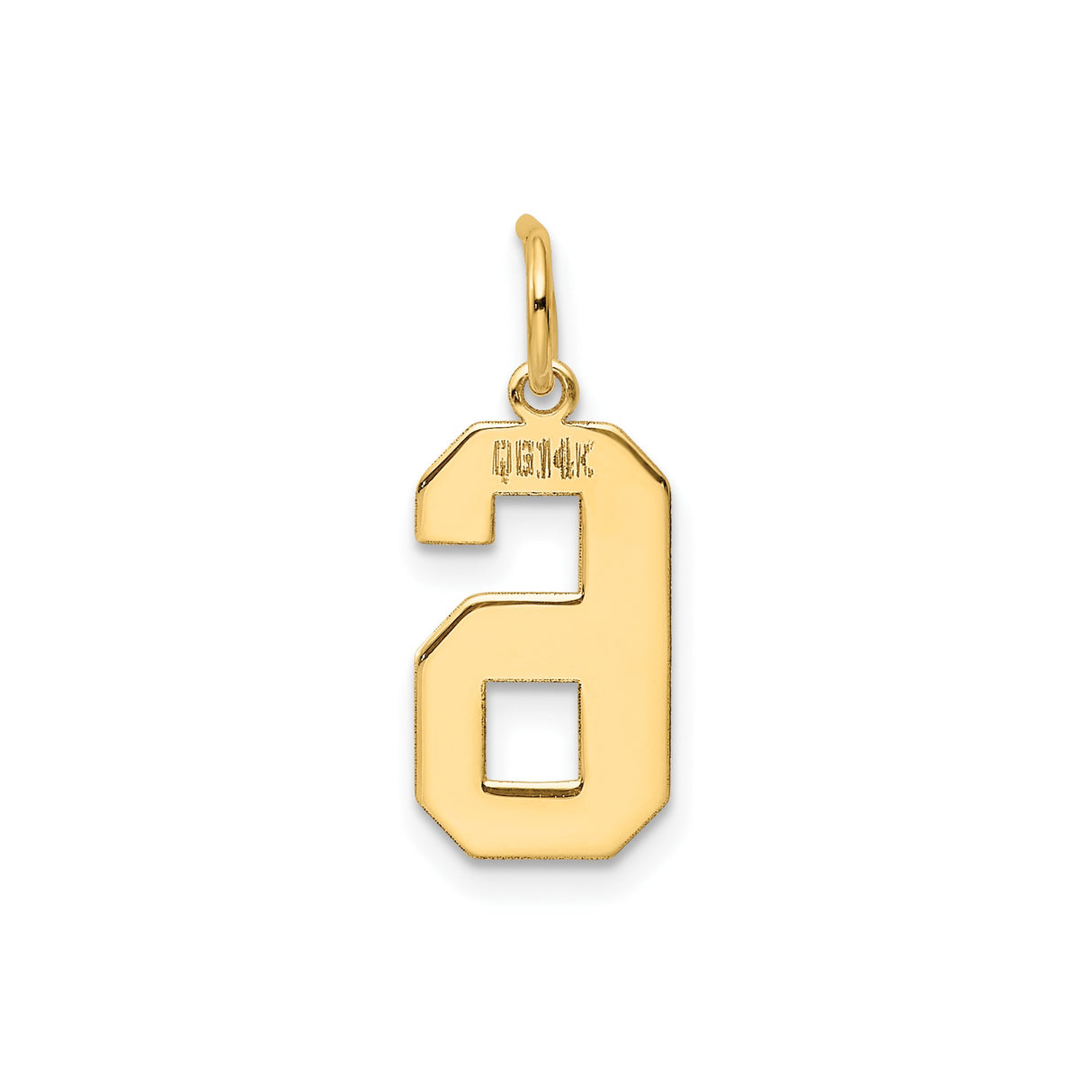 14k Yellow Gold Number 6 Pendant Charm, Block Style Unisex Numeric Jewelry