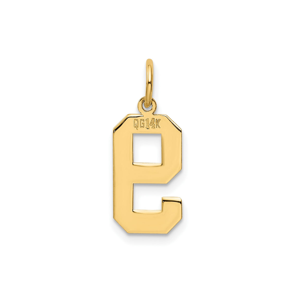 14k Yellow Gold Number 9 Pendant Charm, Polished Athletic Block Design, Unisex Layering Jewelry