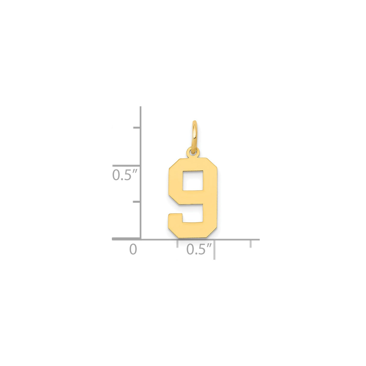 14k Yellow Gold Number 9 Pendant Charm, Polished Athletic Block Design, Unisex Layering Jewelry