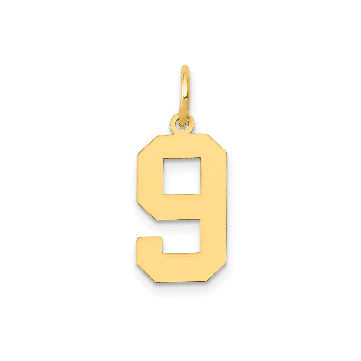 14k Yellow Gold Number 9 Pendant Charm, Polished Athletic Block Design, Unisex Layering Jewelry